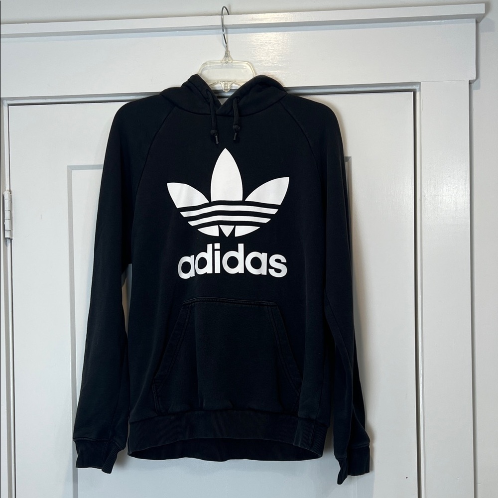 Adidas Men's Black and White Trefoil Hoodie size medium.